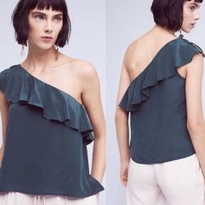 Anthropology green blue one shoulder top
